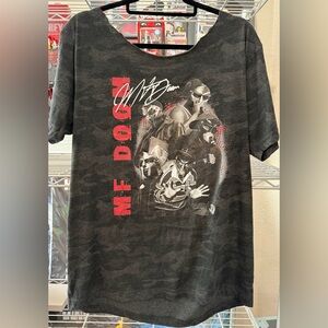MF Doom (Rapper) Distressed Custom Cut T-Shirt - Black And Gray Camo Size L